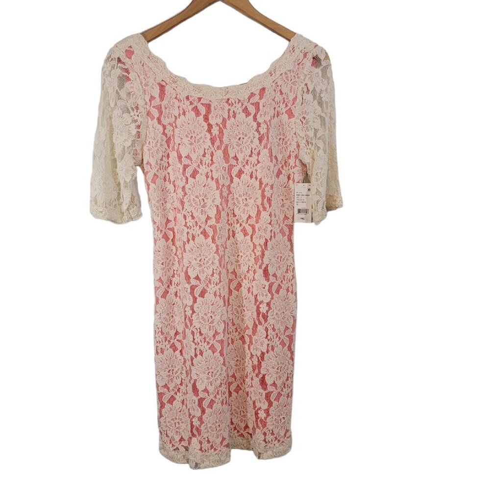 NWT B. Smart Pink White Lace Lined Dress Size 10 1/2 Sleeve Feminine Career NEW